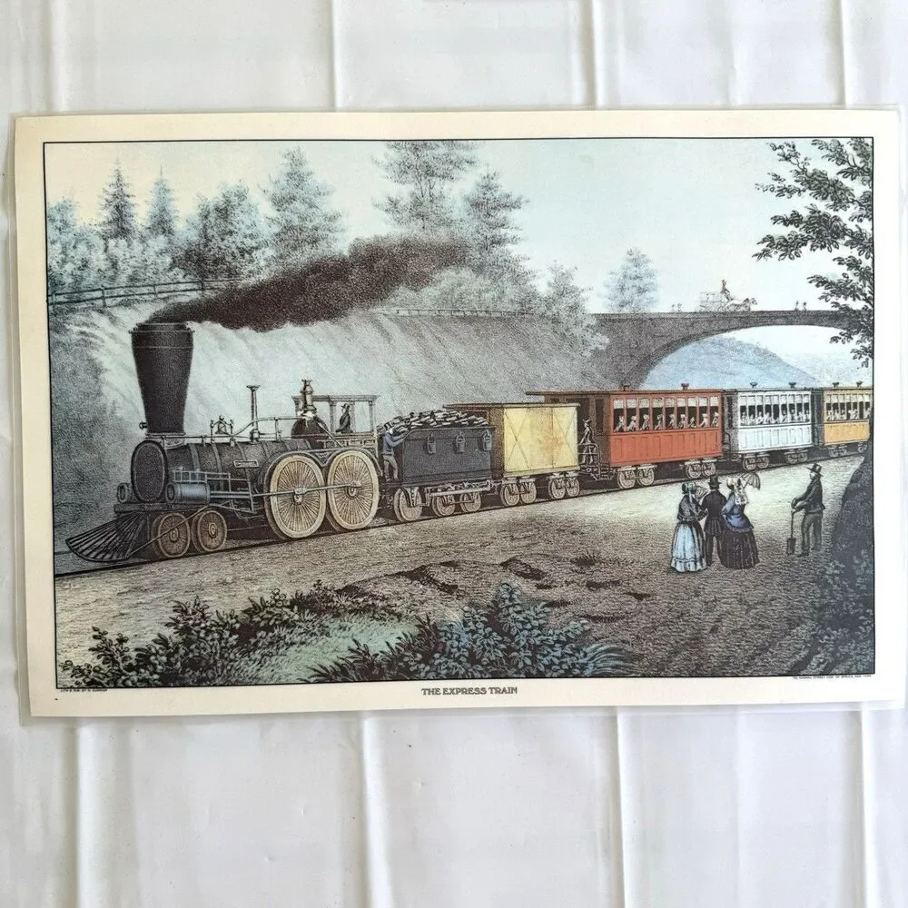 Set of 4 Vintage Train Placemats Railroad Train Currier and Ives Plastic